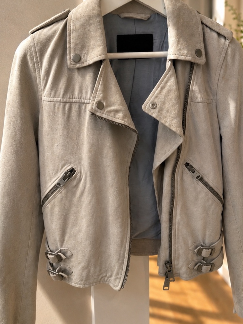 ALL SAINTS Suede Biker Jacket - Light Gray - Picture 2 of 11